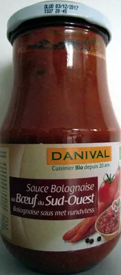 Sauce bolognaise au Boeuf du Sud-Ouest bio Danival, Le Moulin d'Andiran 430 g, code 3431590009284