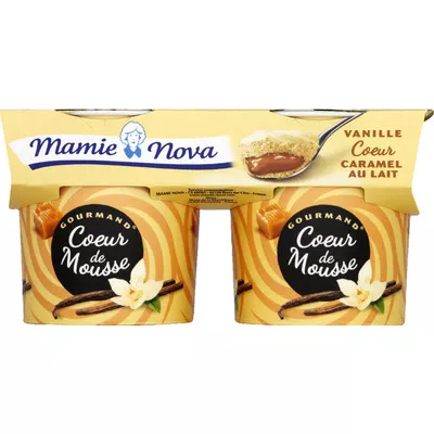 coeur de mousse (vanille coeur caramel au lait) Mamie Nova 2 x 77g, code 3456774779951