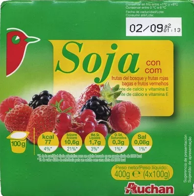 Postre de soja con frutas del bosque Auchan 400 g (4 x 100 g), code 3456775718928