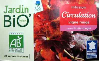 Infusion Circulation vigne rouge Jardin Bio Jardin Bio, LEA Nature 30 g (20 sachets de 1,5 g), code 3478820006033