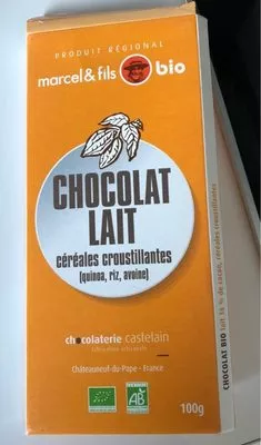 Chocolat lait cereales croustillantes Marcel & Fils, Chocolaterie Castelain 100 g, code 3514280109669