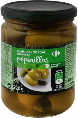 Aceituna gordal rellena pepinillo Carrefour , code 3560070263844