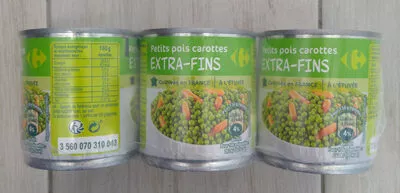 Petits pois carottes à l'étuvée Carrefour 200 g   130 g 212 ml, code 3560070302048