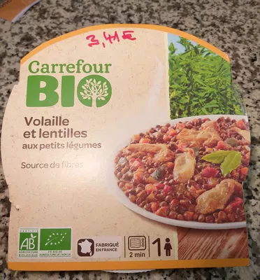 Volaille et lentilles aux petits légumes Carrefour Bio 300g, code 3560070358274