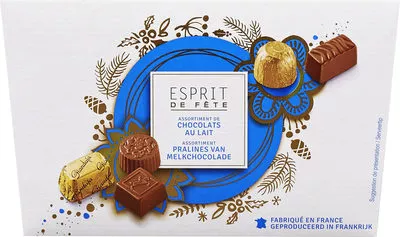 Assortiment de chocolats au lait Esprit de Fête,  Carrefour 220 g, code 3560070368372