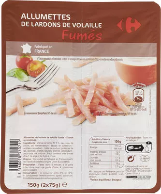 Allumettes de lardons de volaille Fumés Carrefour 150 g, code 3560070370719