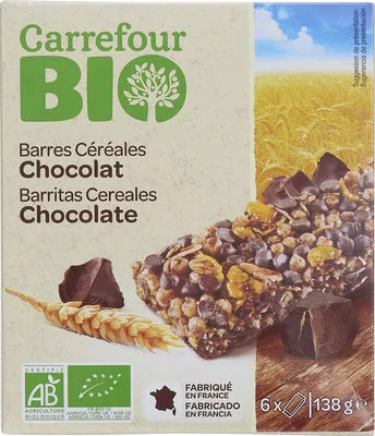 Barres céréales CRF bio chocolat Carrefour 138 g e (6 * 23 g), code 3560070386567