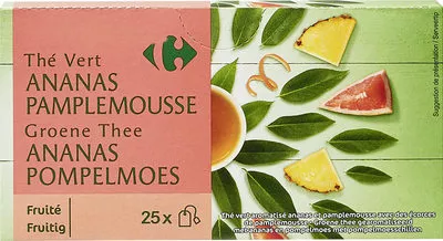 Thé vert ananas pamplemousse Carrefour 37,5 g, code 3560070415724