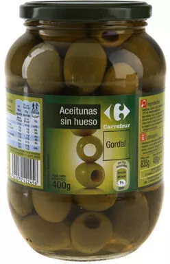 Aceitunas verdes gordal sin hueso Carrefour , code 3560070422456