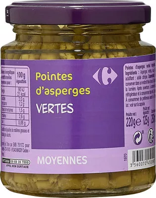 Pointes  d'asperges  vertes Carrefour 220 g, code 3560070450190