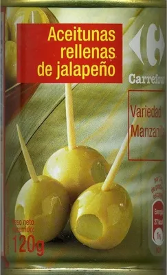 Aceitunas verdes rellenas de jalapeño "Carrefour" Carrefour 280 g (neto), 120 g (escurrido), 300 ml, code 3560070599677