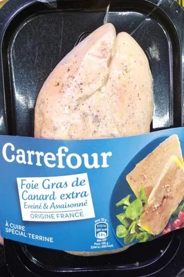 Foie gras de canard extra éveiné et assaisonné Carrefour 550 g, code 3560070614950