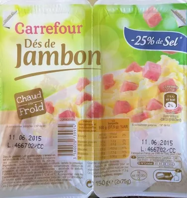 Dés de Jambon (- 25 % de Sel) Carrefour 150 g (2 x 75 g), code 3560070739974