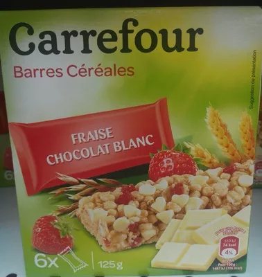 Barres céréales fraise chocolat blanc Carrefour 125 g, code 3560070820085