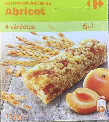 Barres Céréales Abricot Carrefour 126 g ℮, 6 barres de 21 g, code 3560070820115