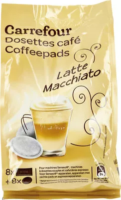 Dosettes de café  Latte Macchiato Carrefour 152 g ( 8 dosettes + 8 sticks), code 3560070826063