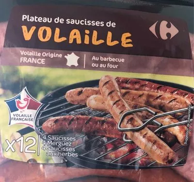 Plateau de saucisses VOLAILLE Carrefour 600 g, code 3560070847068