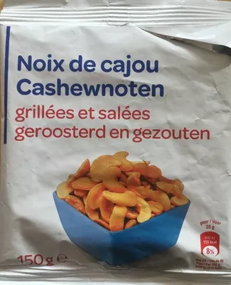 Noix de cajou grillées et salées Produits blancs,  Carrefour 150 g, code 3560070942749