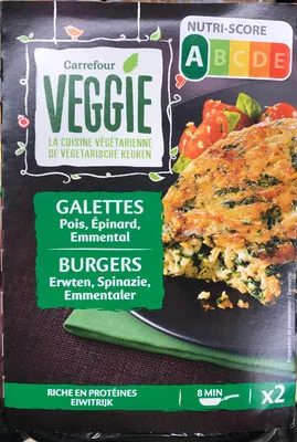 Galettes épinard, pois, emmental Carrefour Veggie, Carrefour 2x100 g, code 3560070998661