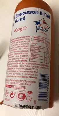 Saucisson à l'ail fumé Produits Blancs, Carrefour 400 g, code 3560071003272