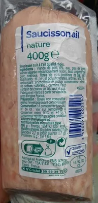 Saucisson à l'ail nature Produits Blancs,  Carrefour 400 g, code 3560071003296