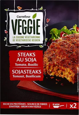 Steaks au soja tomate, basilic Carrefour Veggie, Carrefour 200 g, code 3560071006495