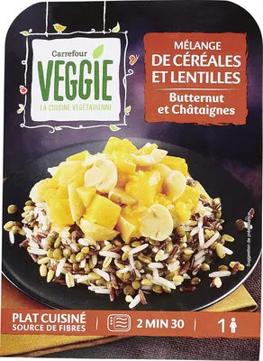 Mélange de céréales et lentilles Butternut et châtaignes Carrefour Veggie, Carrefour 300 g, code 3560071073541