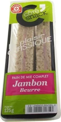 Sandwich jambon beurre Côté Snack,  Marque Repère 125 g, code 3564700329092