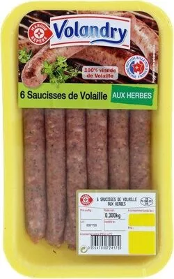 Saucisses de volaille aux herbes x 6 Volandry,  Marque Repère 300 g, code 3564700724170