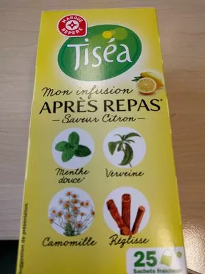 Infusion après repas saveur citron x 25 sachets Tiséa, Marque Repère 37,5 g, code 3564700813362