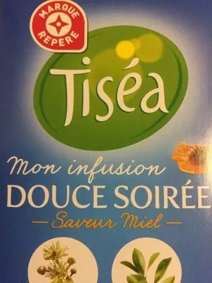 Infusion douce soirée saveur miel 25 sachets Tiséa, Marque Repère 40 g, code 3564700818367