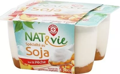 Spécialité au soja sur lit de pêches Nat&Vie, Marque Repère 4 x 100 g, code 3564700863763