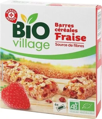 Barres céréales bio fraise x 6 Bio Village, Marque Repère 125 g, code 3564707104296