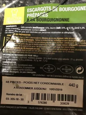 Escargots de Bourgogne préparés à la Bourguignonne  , code 3576280309029