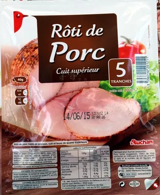 Rôti de Porc (Cuit supérieur) 5 Tranches Auchan, L'oiseau 200 g, code 3596710201211