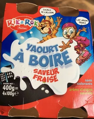 Yaourt à boire saveur fraise Rik & Rok, Auchan 400 g (4 x 100 g), code 3596710284344