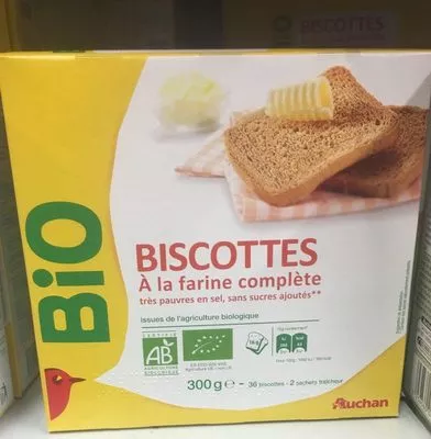 Biscottes à la farine complète Auchan Bio, Auchan 300 g, code 3596710303441