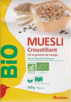 Muesli croustillant lin et graines de courges Auchan 500 g, code 3596710307357