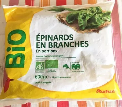 Bio epinards en branches (en portions) Auchan 600 g, code 3596710320998