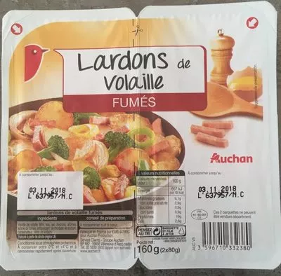 Lardons volaille fumés Auchan 80 g, code 3596710332380