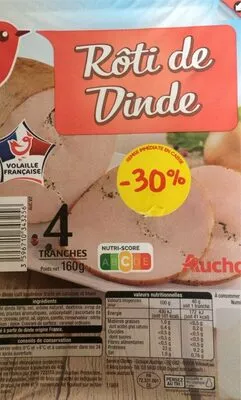 Rôti de Dinde 4 tranches -30% Auchan 160 g (4 tranches), code 3596710343256