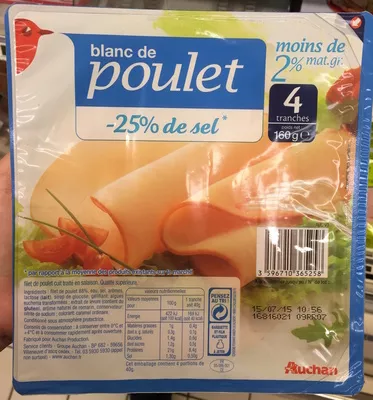 Blanc de poulet (-25% de sel) Auchan 160 g, code 3596710365258