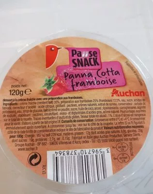 Panna Cotta framboise Auchan, Pause Snack 120 g, code 3596710378364