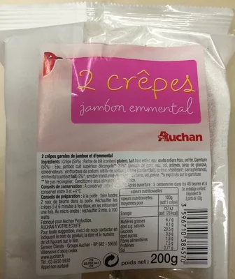 2 Crêpes Jambon Emmental Auchan 200 g (2 * 100 g), code 3596710384570