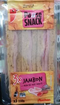 Pause Snack Jambon Pain de mie malté Auchan 230 g, code 3596710413812