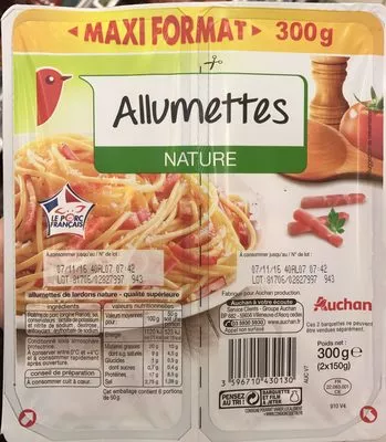 Allumettes nature (maxi format) Auchan 2 * 150 g (300 g), code 3596710430130