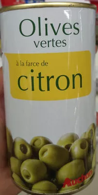 Olives Vertes farce citron Auchan 350 g (150 g égoutté), code 3596710431038