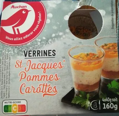 Verrines St Jacques pommes carrottes Auchan 4 x 40 g, code 3596710438969