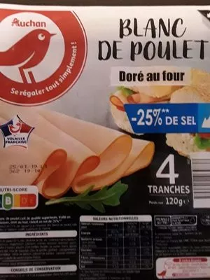 Blanc de poulet doré au four Auchan 120 g, code 3596710464838