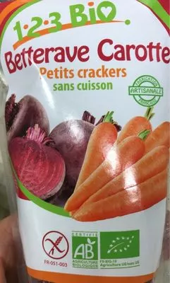 Petits Crackers sans Cuisson Betterave Carotte 1.2.3 bio , code 3609760200032